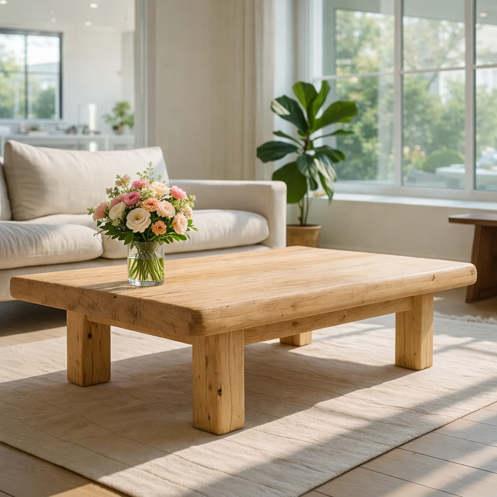 Rustic Solid Wood Coffee Table with Chunky Legs