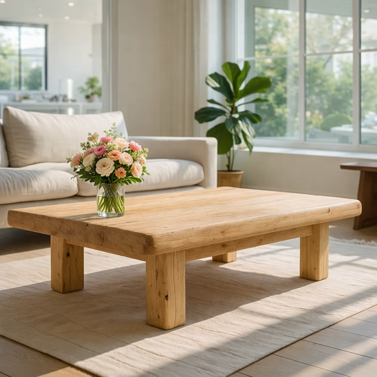Rustic Solid Wood Coffee Table with Chunky Legs Kitchnce