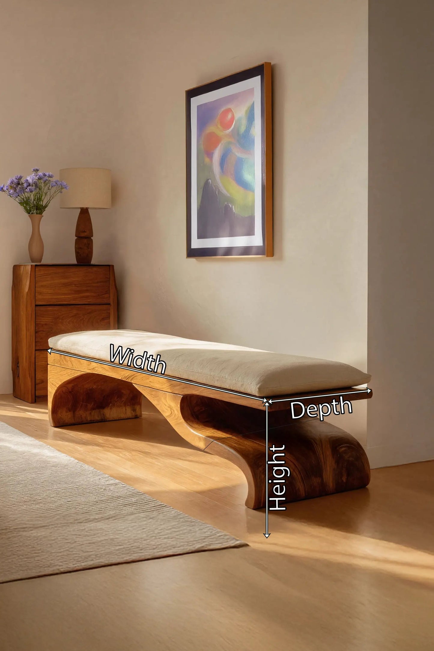 Modern Sculptural Wooden Bench For Bedroom Decor Kitchnce
