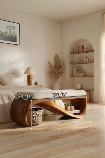 Mid Century Wooden Bench For End-of-Bed Placement Kitchnce