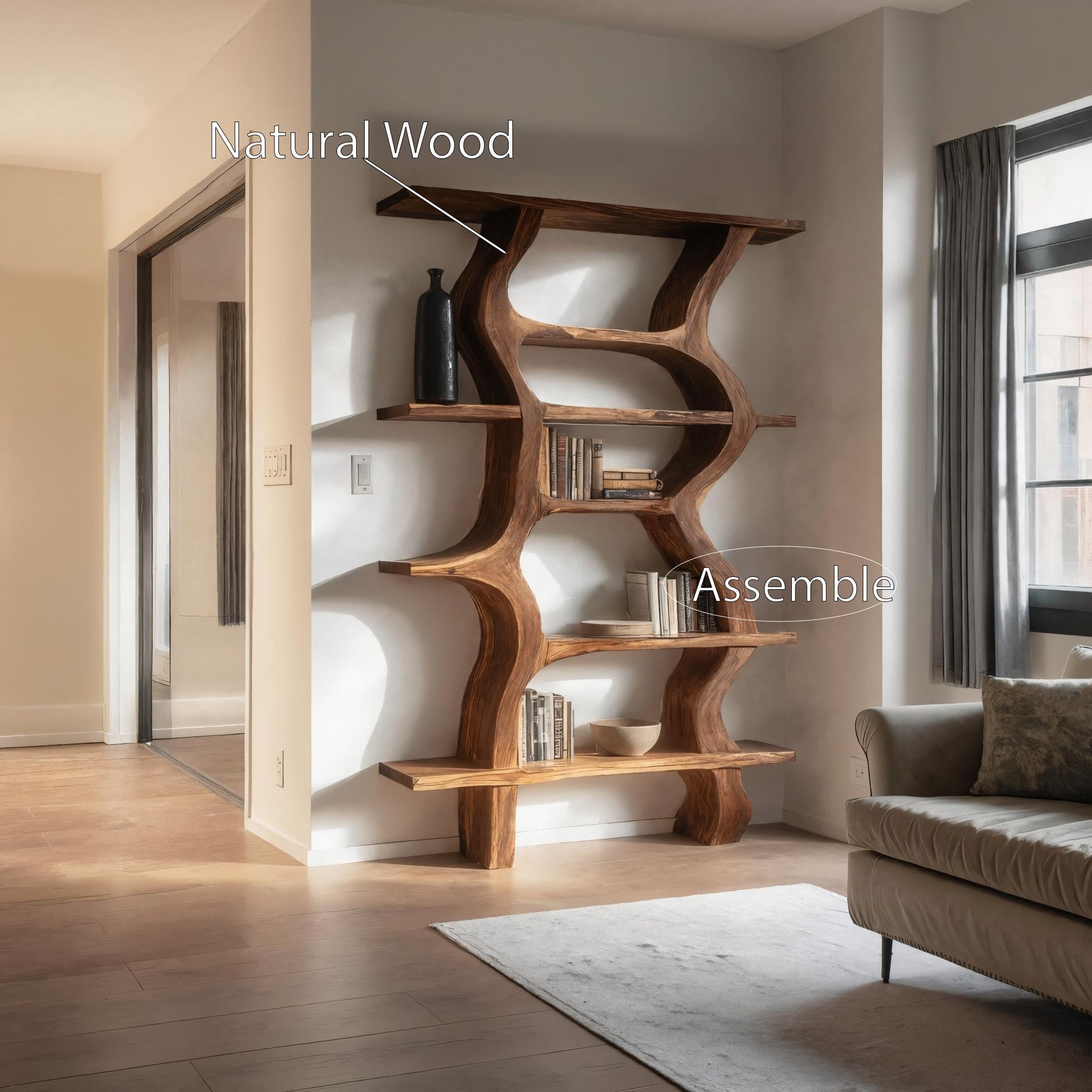 Modern Bookcase With Curved Open Shelf For Living Room Kitchnce