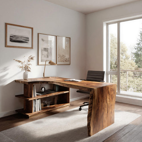 Modern L Shaped Desk With Bookshelf For Home Office Kitchnce