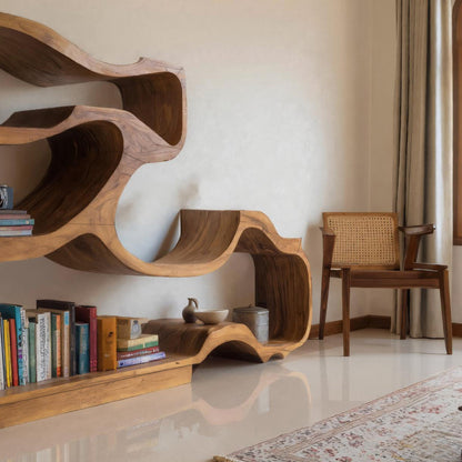 Artistic Bookshelf With Flowing Design For Living Room Kitchnce