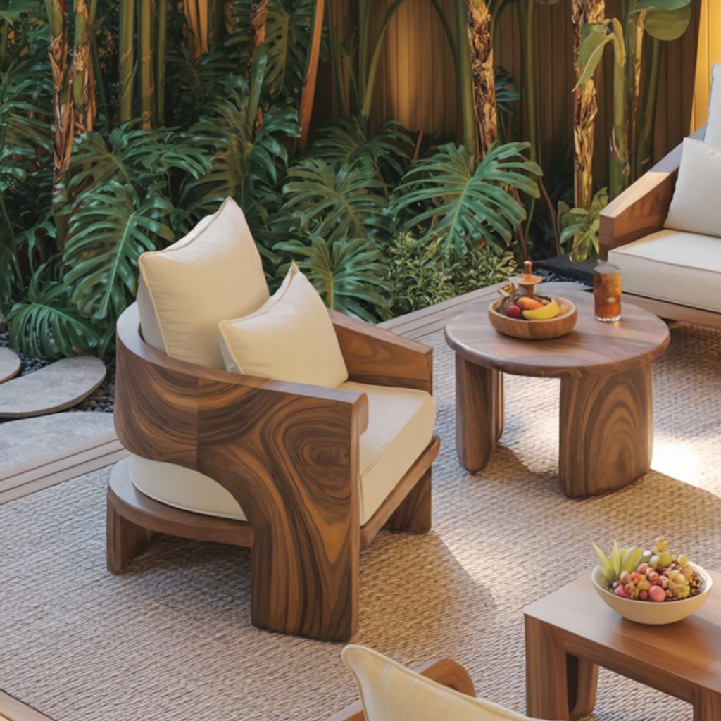 Curved Outdoor Wood Lounge Chair For Patio Or Balcony Kitchnce