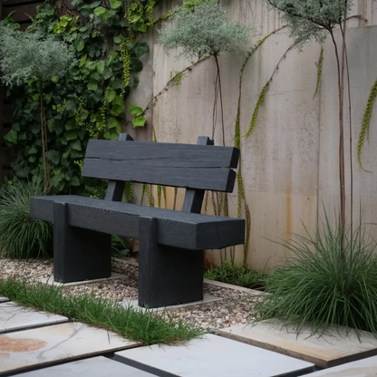 Modern Solid Wood Outdoor Bench With Charred Finish For Garden Or Patio Kitchnce