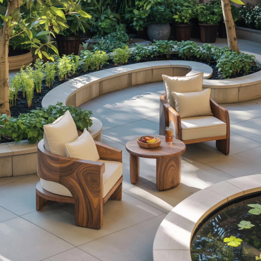 Curved Outdoor Wood Lounge Chair For Patio Or Balcony Kitchnce