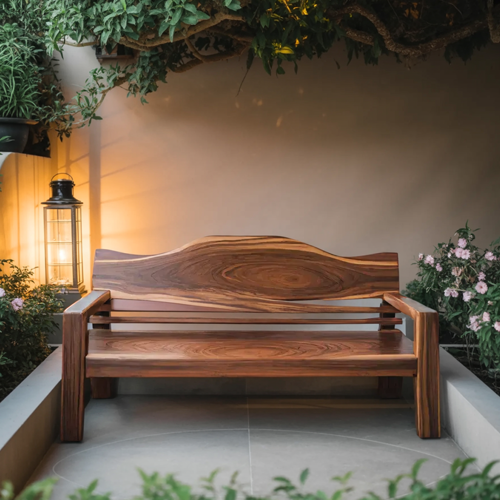 Rustic Outdoor Wooden Bench With Curved Backrest For Garden Or Porch Kitchnce