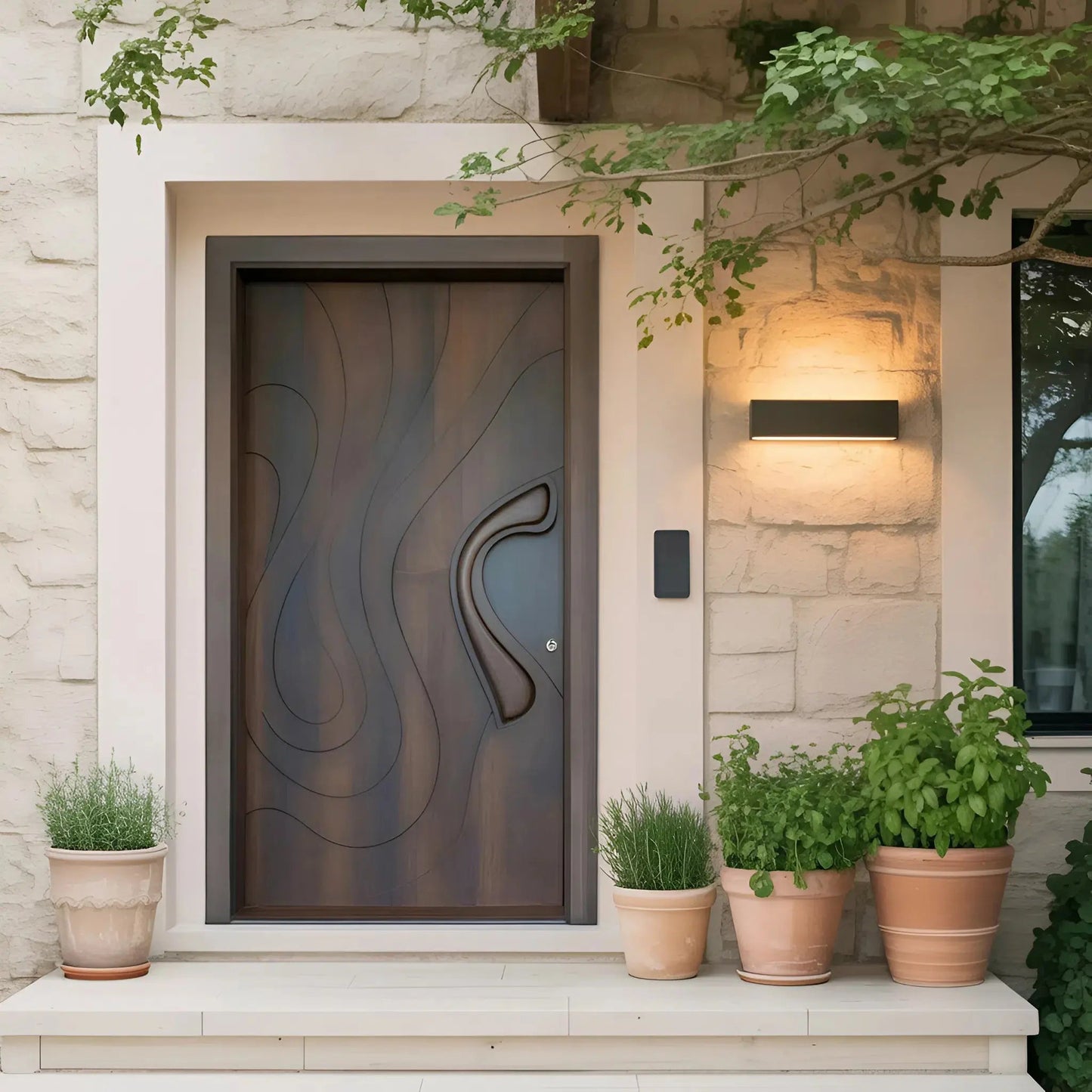 Modern Sculpted Front Door With Carved Design For Contemporary Entryway And Home Kitchnce
