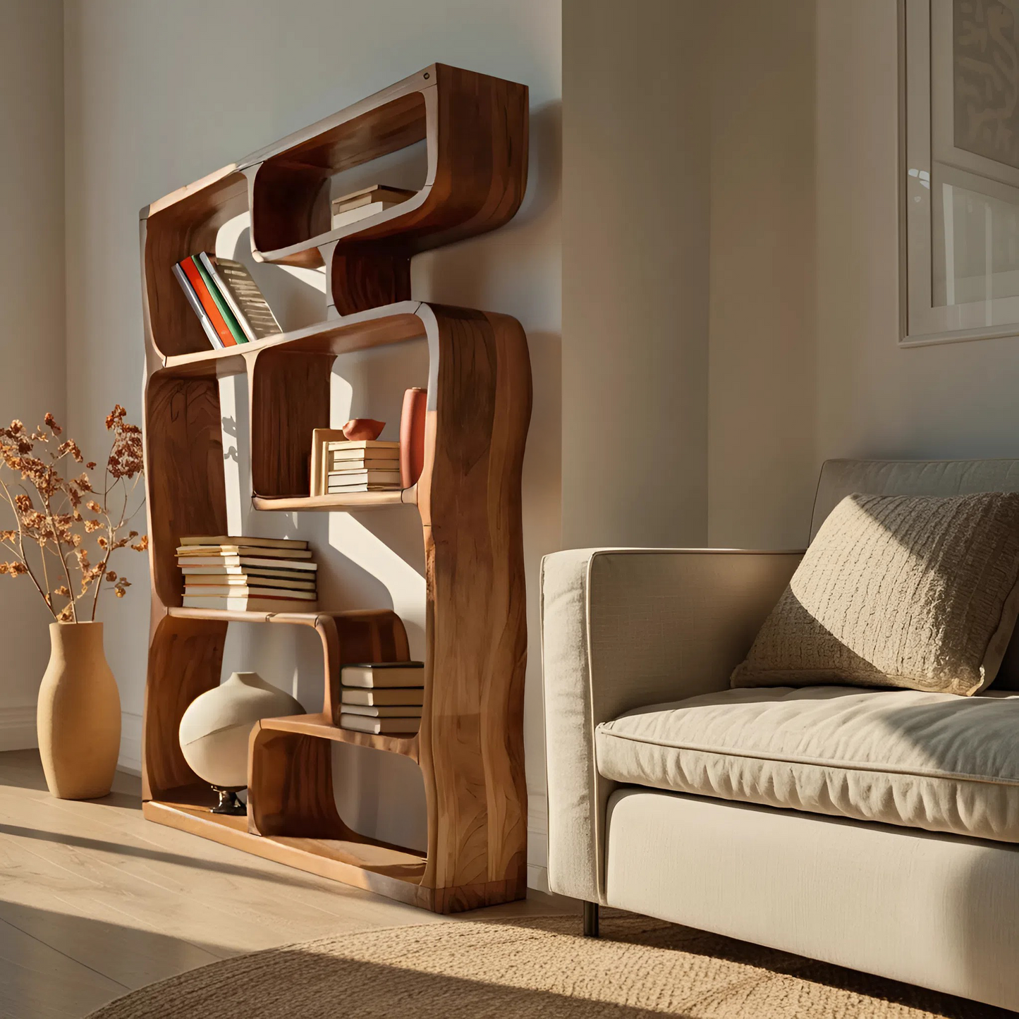 Modern Sculptural Bookshelf With Geometric Design For Living Room Kitchnce