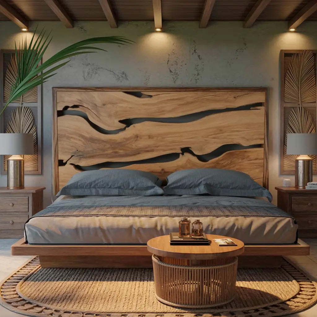 Contemporary Live Edge Headboard With Natural Woodgrain Kitchnce