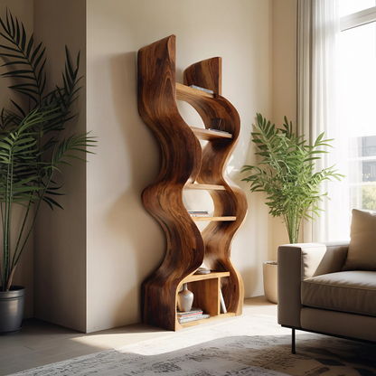 Organic Solid Wood Wall Bookcase For Modern Entryway Kitchnce