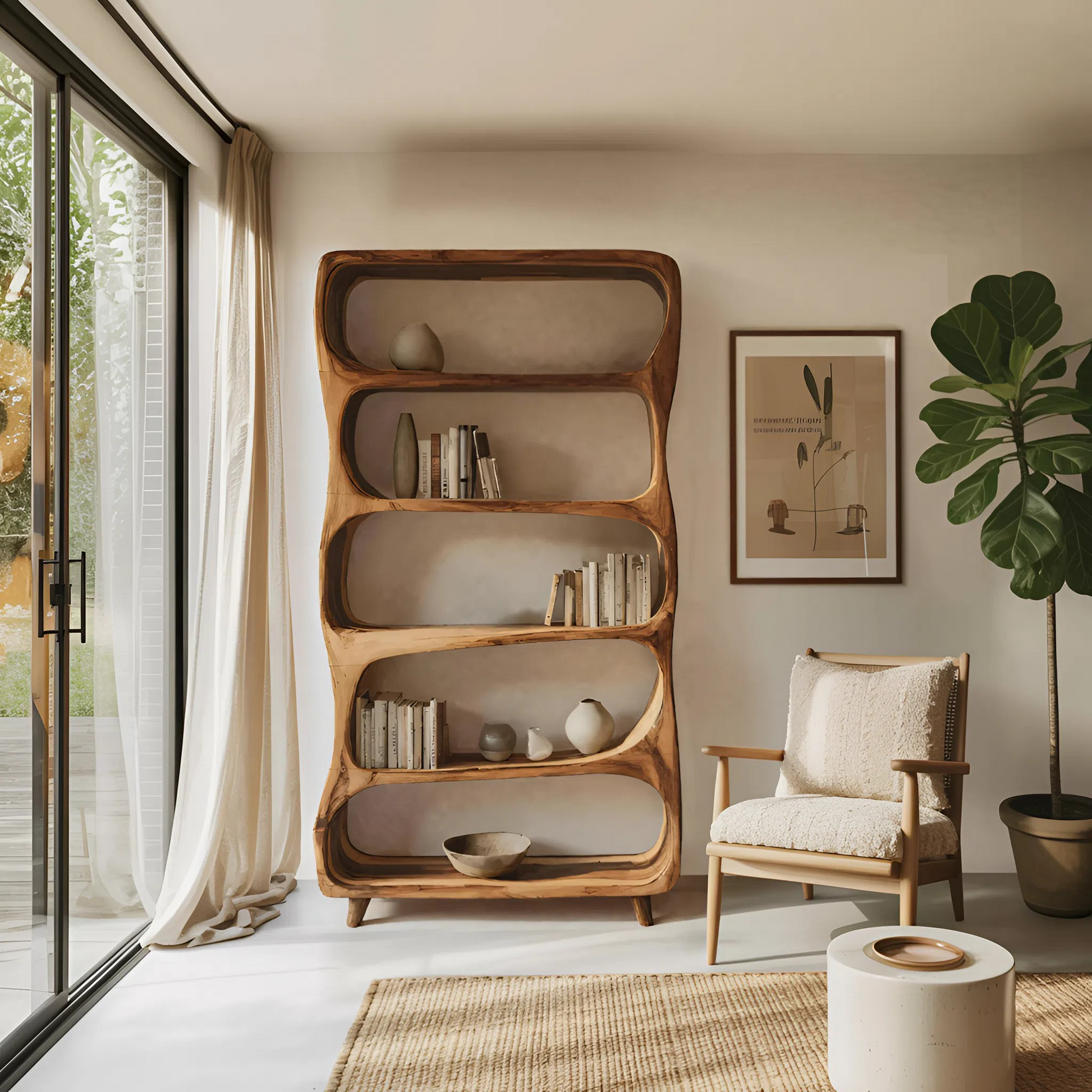 Handcrafted Bookshelf With Open Shelving Unit For Living Room Kitchnce