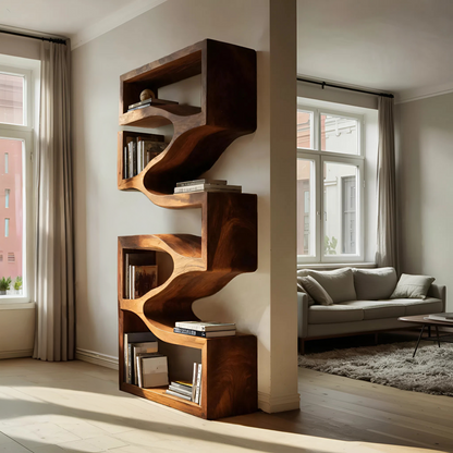 Sculptural Wooden Wall Bookcase For Modern BedRoom Kitchnce