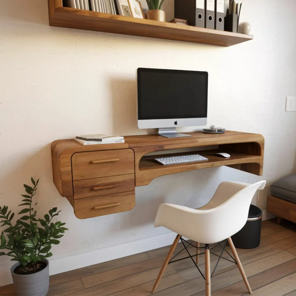 Minimalist Wall Mounted Desk With Drawers Floating Workstation For Bedroom And Office Kitchnce