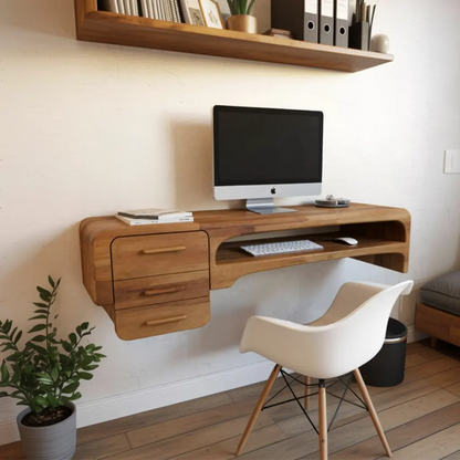 Minimalist Wall Mounted Desk With Drawers Floating Workstation For Bedroom And Office Kitchnce