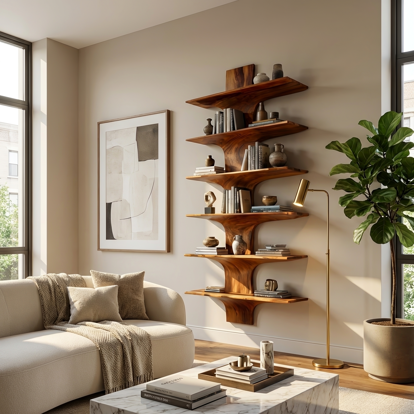 Contemporary Wood Wall Mounted Bookshelf For Home Interior Kitchnce
