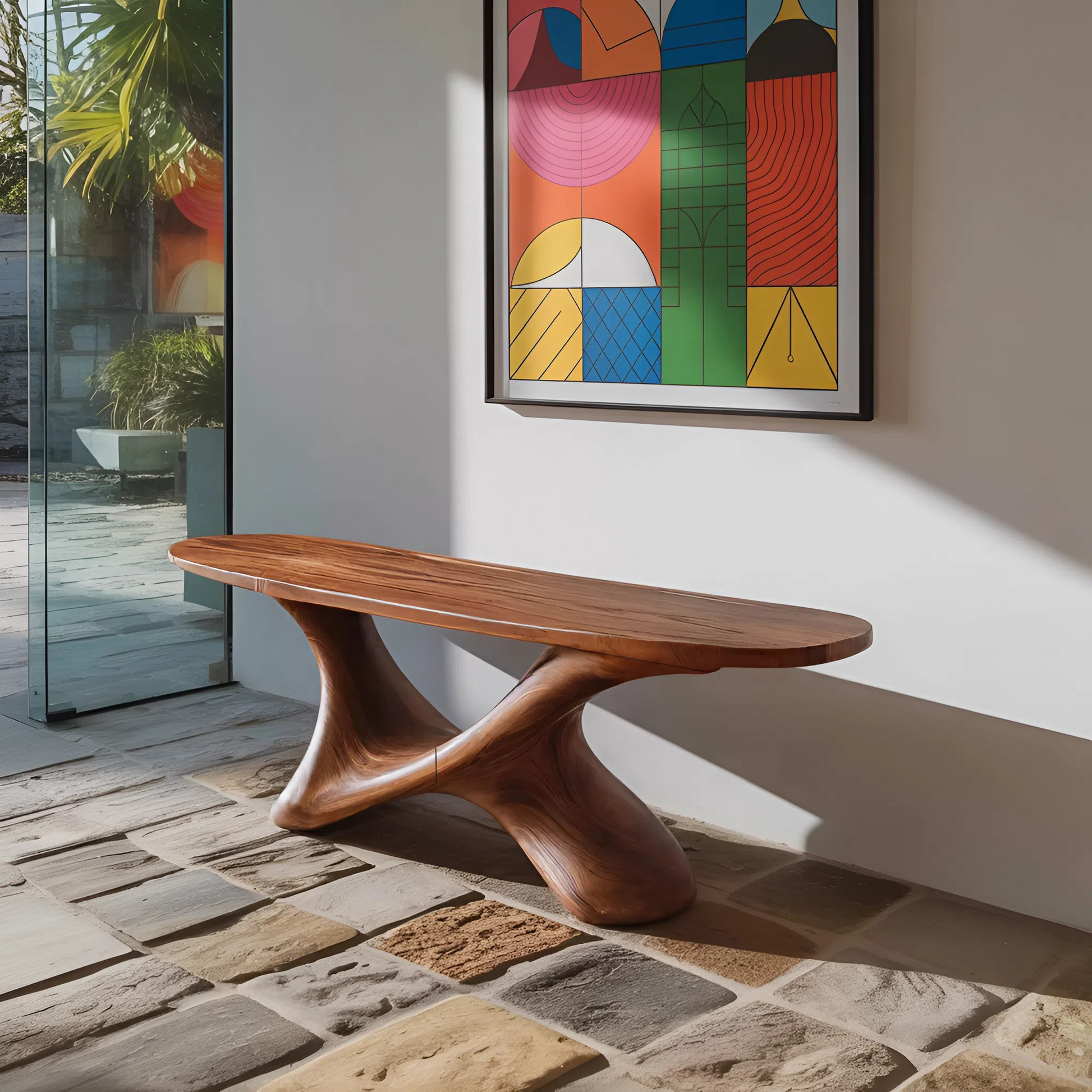 Modern Sculptural Bench With Twisted Base For Entryway Kitchnce