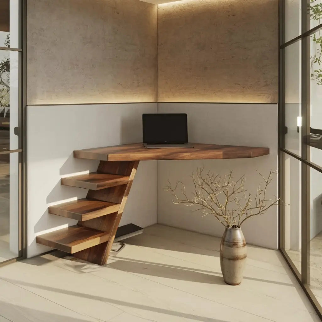 Minimalist Floating Corner Desk With Shelves For Small Home Office Workspace Kitchnce