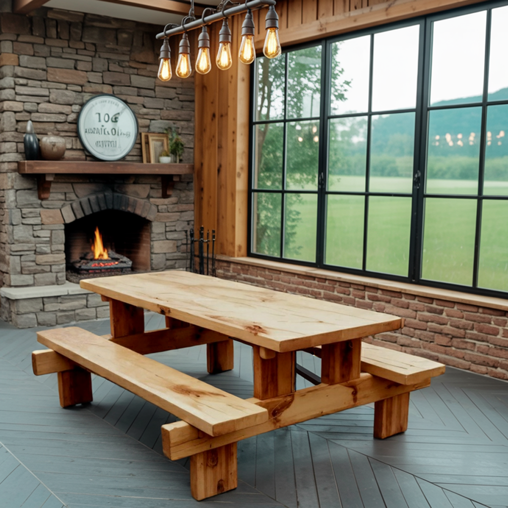 Minimalist Outdoor Picnic Table With Benches For Garden Or Cabin Kitchnce