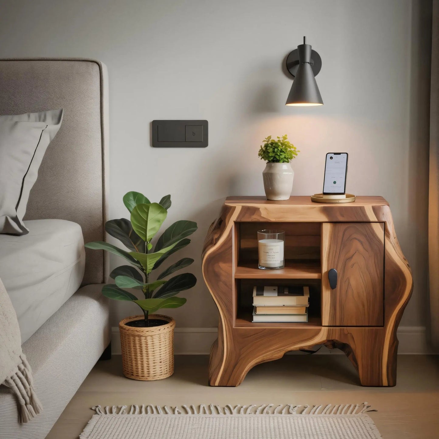 Organic Rustic Nightstand With Storage Cabinet For Bedroom Corner And Interior Kitchnce