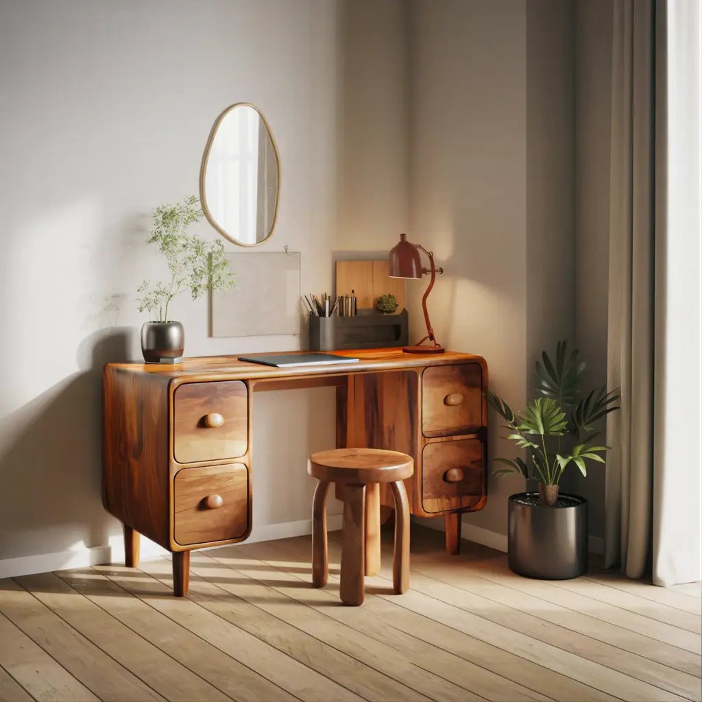 Modern Rounded Corner Desk With Drawers For Home Office Workspace Kitchnce