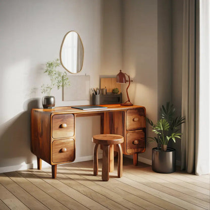 Modern Rounded Corner Desk With Drawers For Home Office Workspace Kitchnce