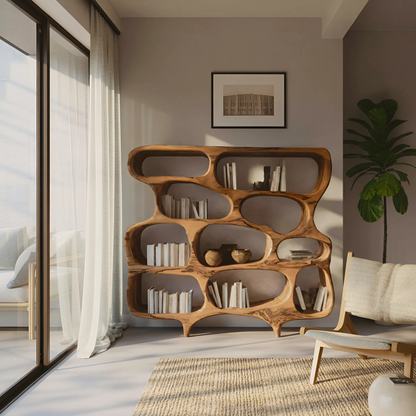 Artistic Bookshelf With Curved Design For Living Room Interior Kitchnce