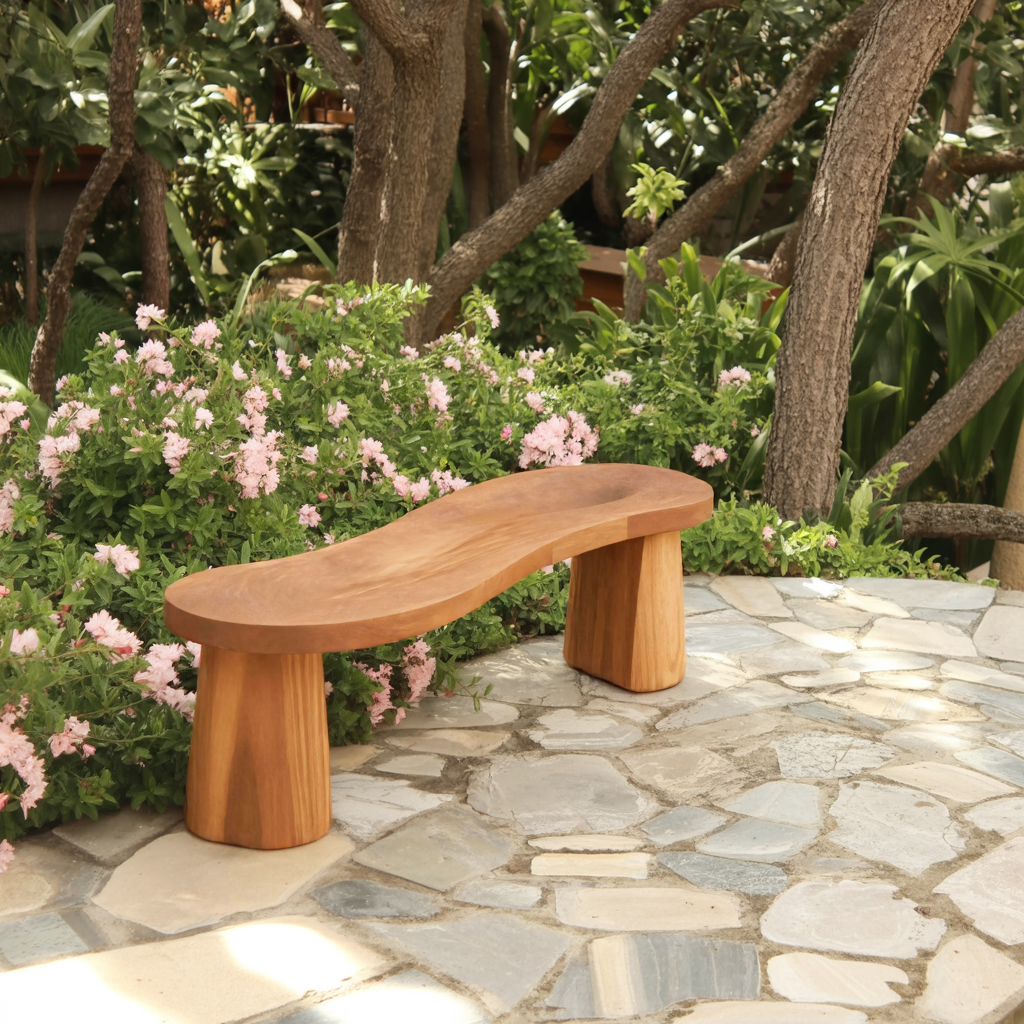 Organic Curved Wood Bench For Garden Or Entryway Kitchnce