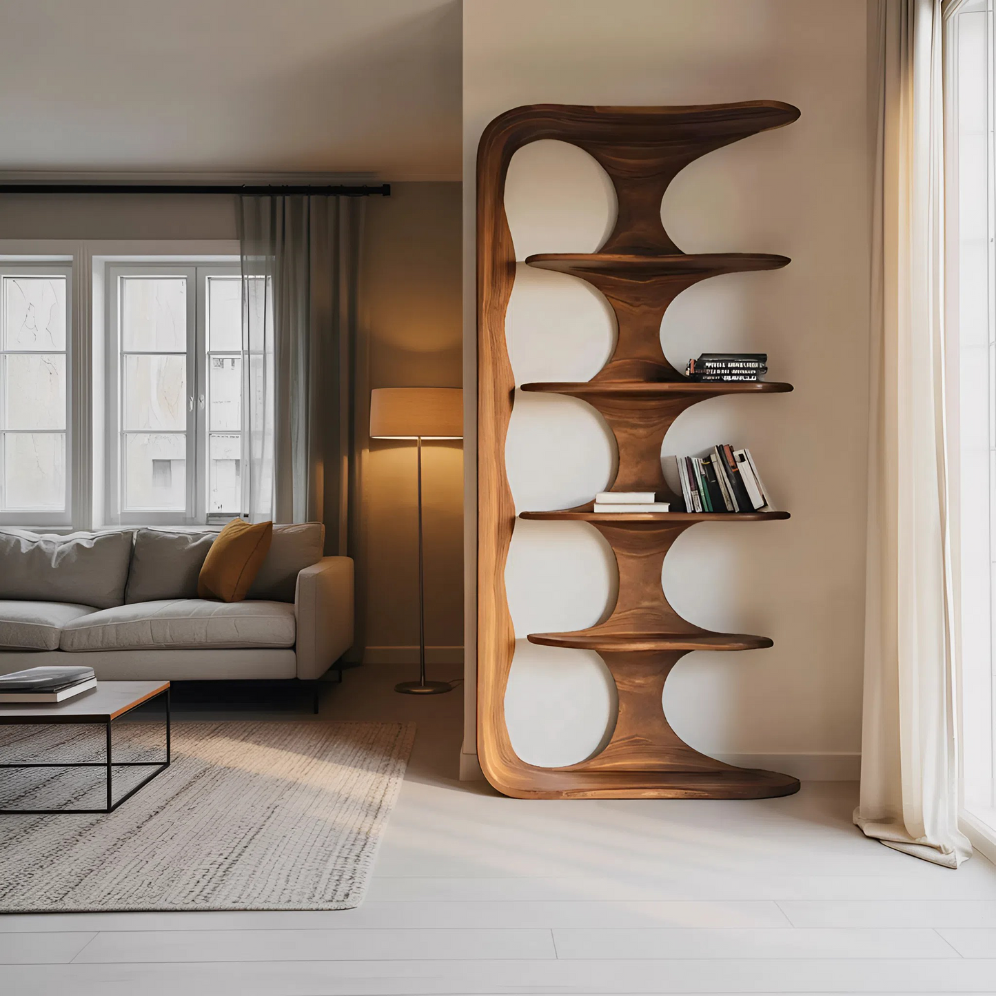 Contemporary Sculptural Vertical Bookshelf For Living Room Kitchnce