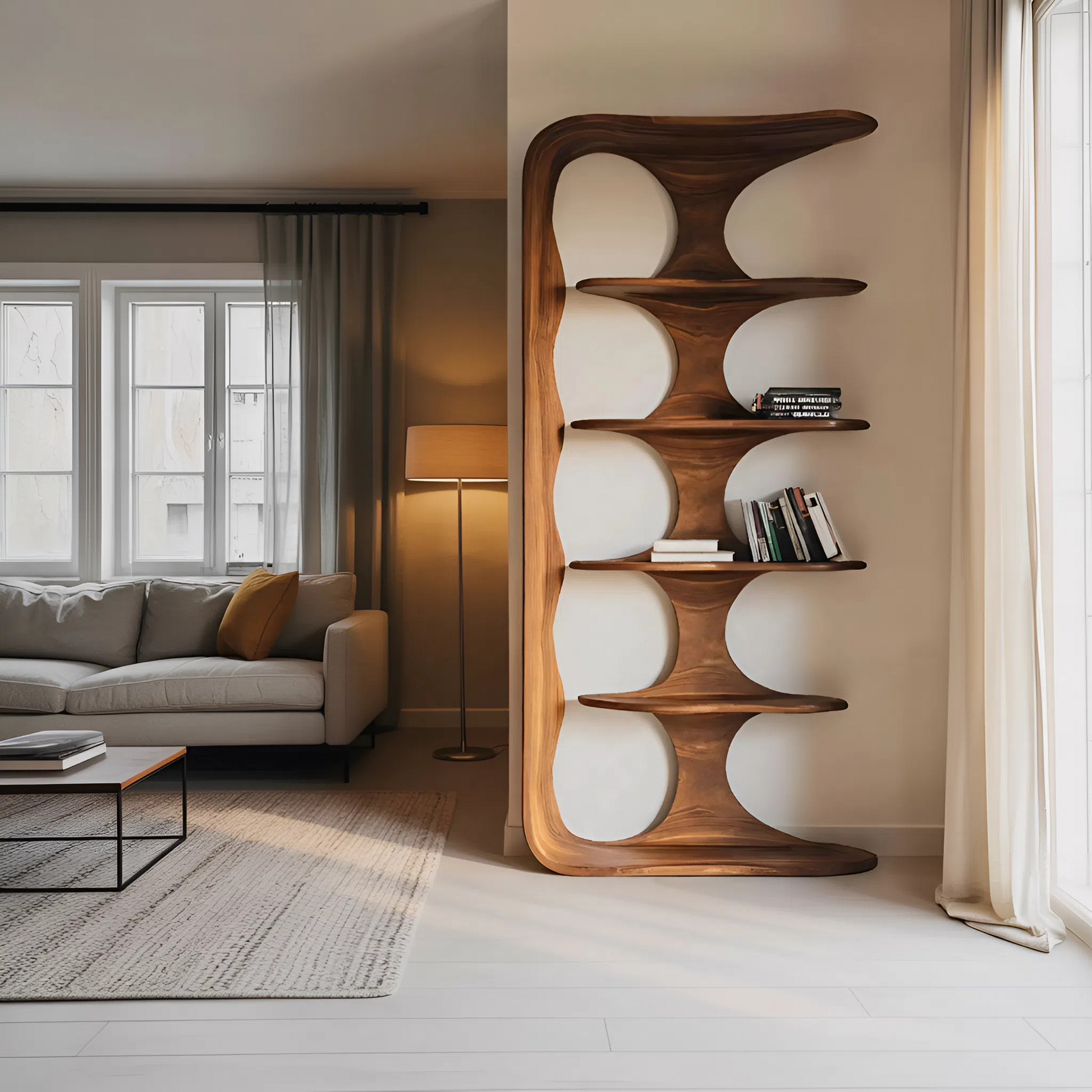 Contemporary Sculptural Vertical Bookshelf For Living Room Kitchnce