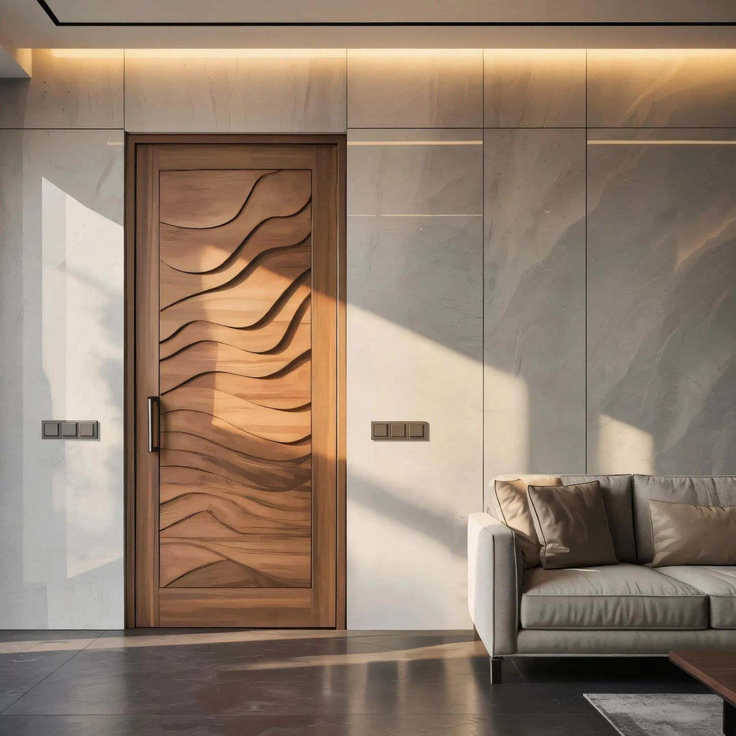 Modern Wave Carved Door Design With 3D Pattern For Hallway And Living Room Kitchnce