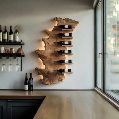 Handcrafted Wooden Live Edge Wine Holder For Bar Display Art Kitchnce