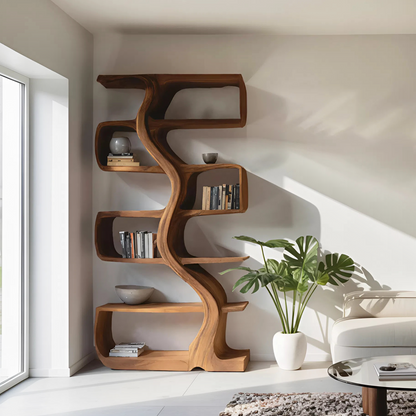 Organic Sculptural Bookshelf With Wavy Design For Living Room Kitchnce