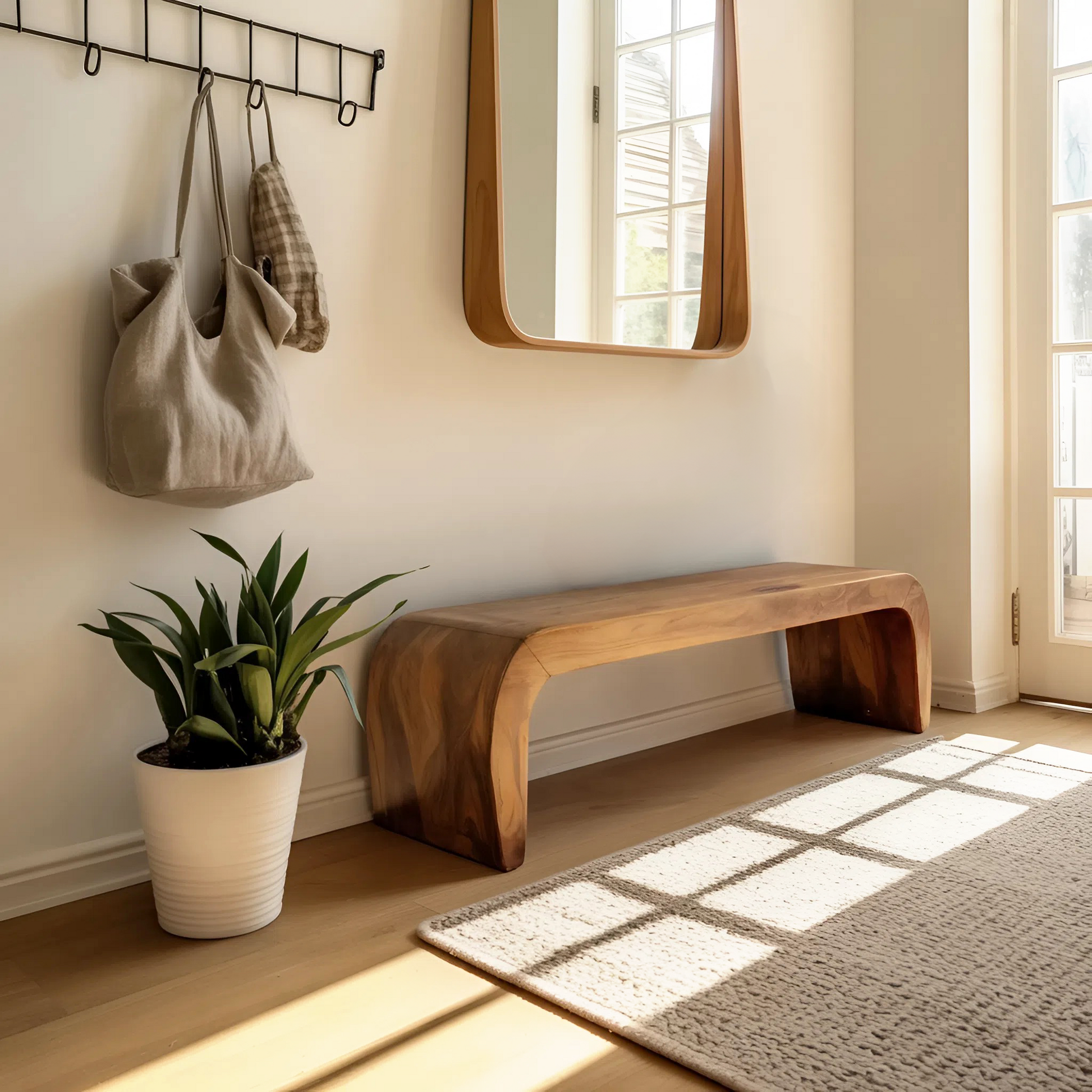 Contemporary Bench With Curved Design For Entryway Kitchnce