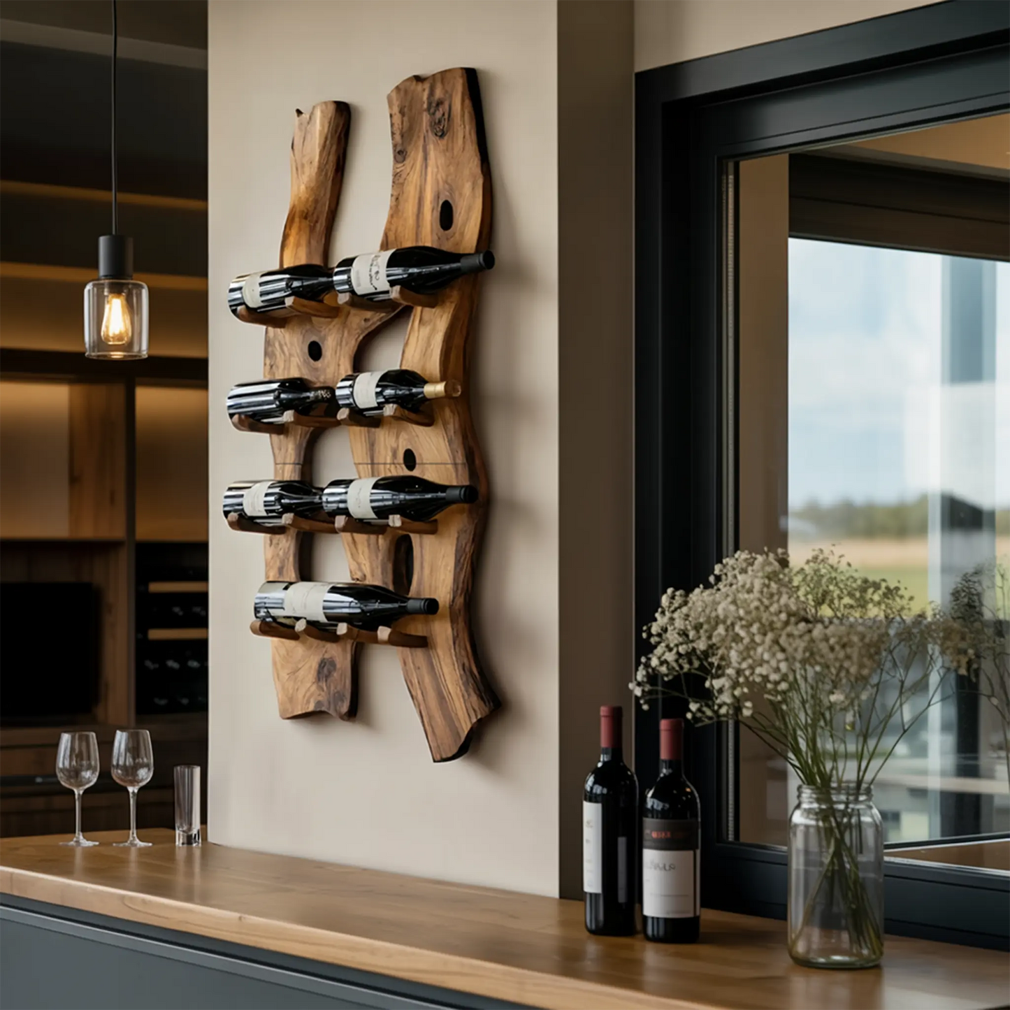 Handcrafted Wall Mount Wine Holder For Living Room Kitchnce