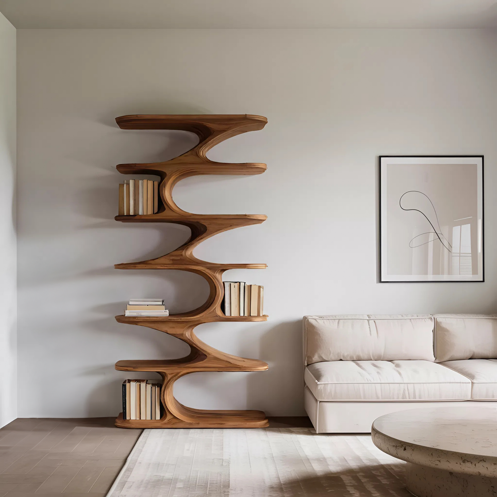 Modern Organic Curved Bookshelf For Living Room Kitchnce