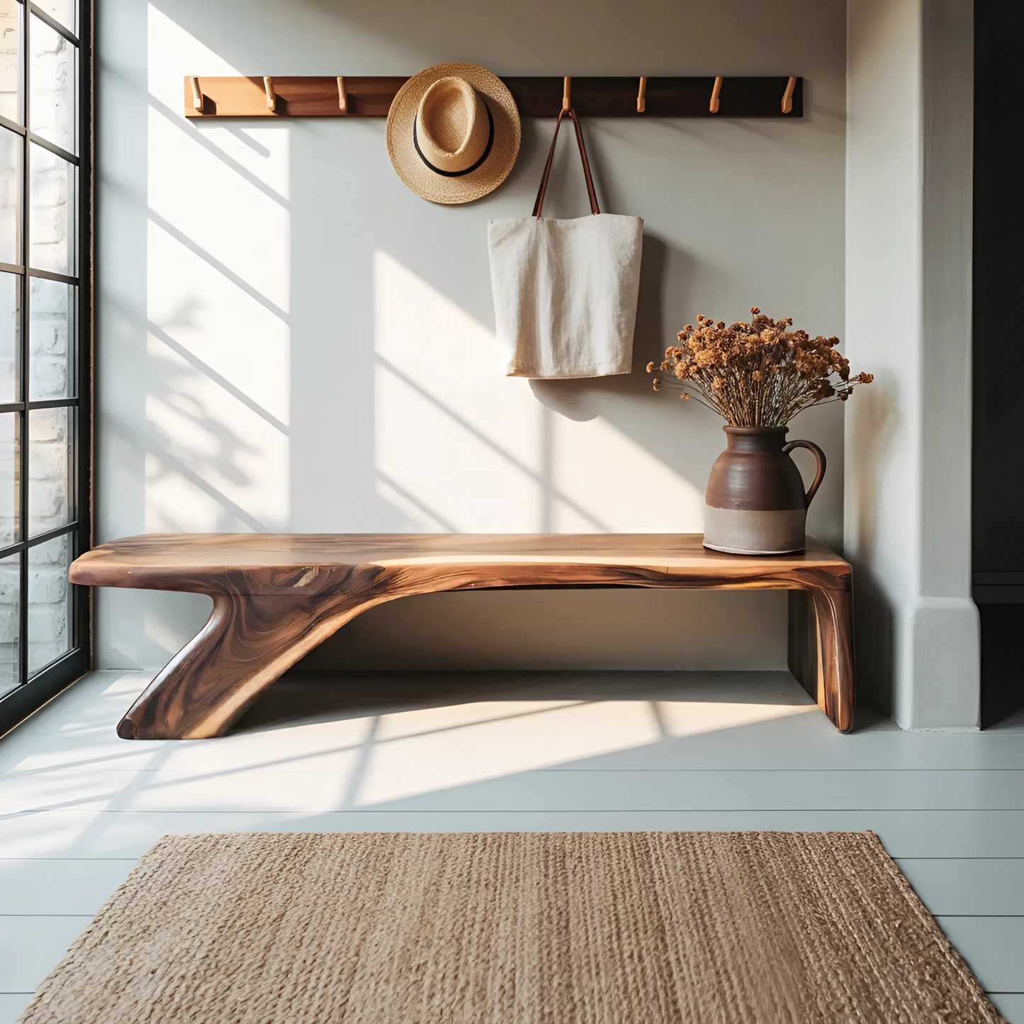Architectural Bench With Sculpted Z Base For Entryway Kitchnce
