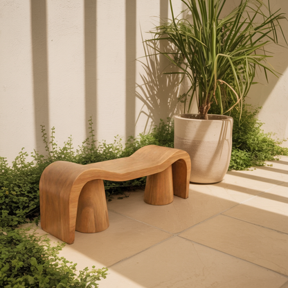 Contemporary Sculpted Wood Bench For Garden Or Patio Kitchnce