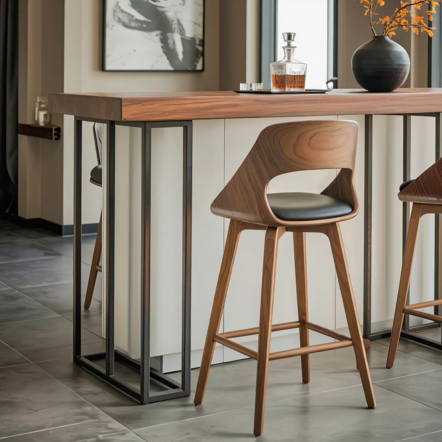 Mid Century Modern Bar Stool with Backrest For Kitchen Home Bar Kitchnce