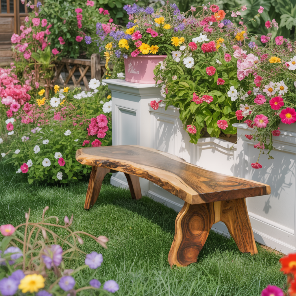 Rustic Live Edge Wooden Bench For Patio Or Garden Kitchnce