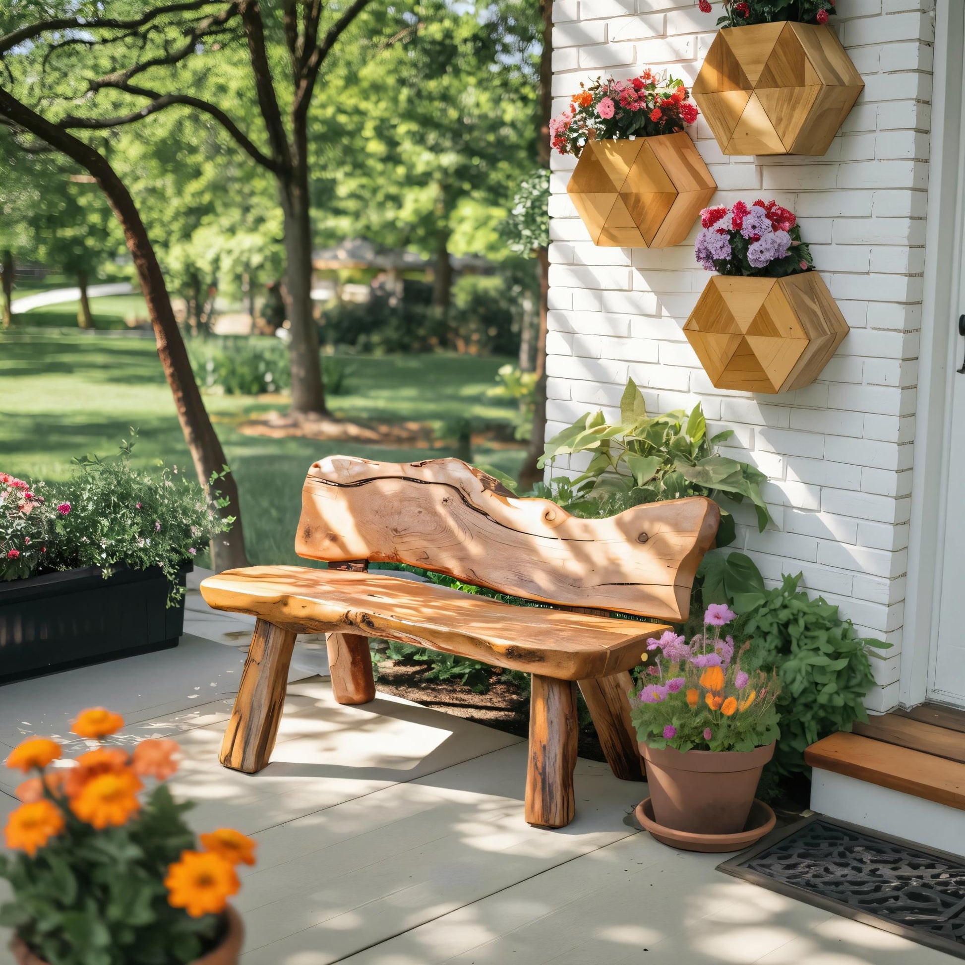 Rustic Live Edge Garden Bench For Patio Backyard And Forest Cabin Kitchnce