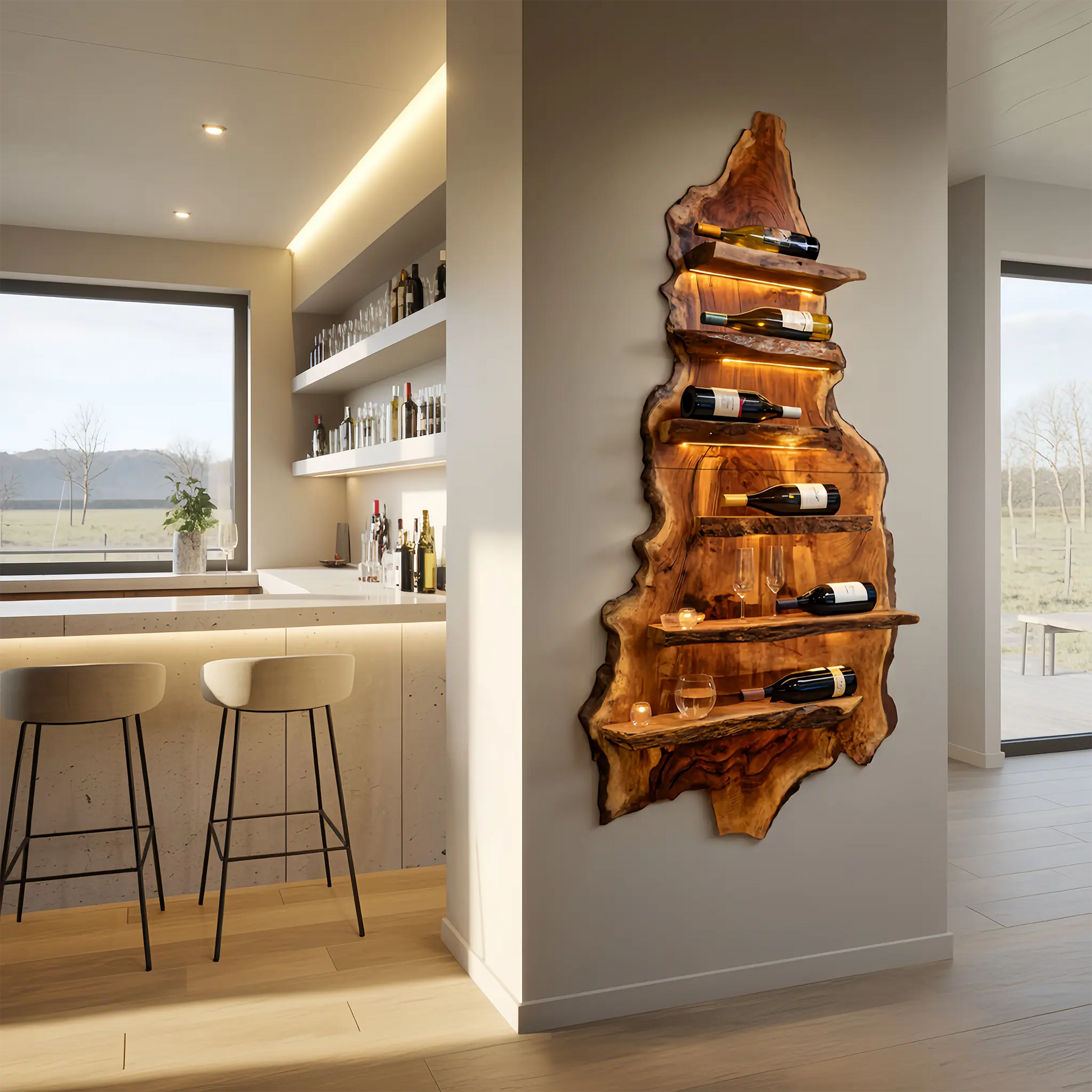 Modern Wooden Wine Rack For Bar Decor And Display Storage Kitchnce