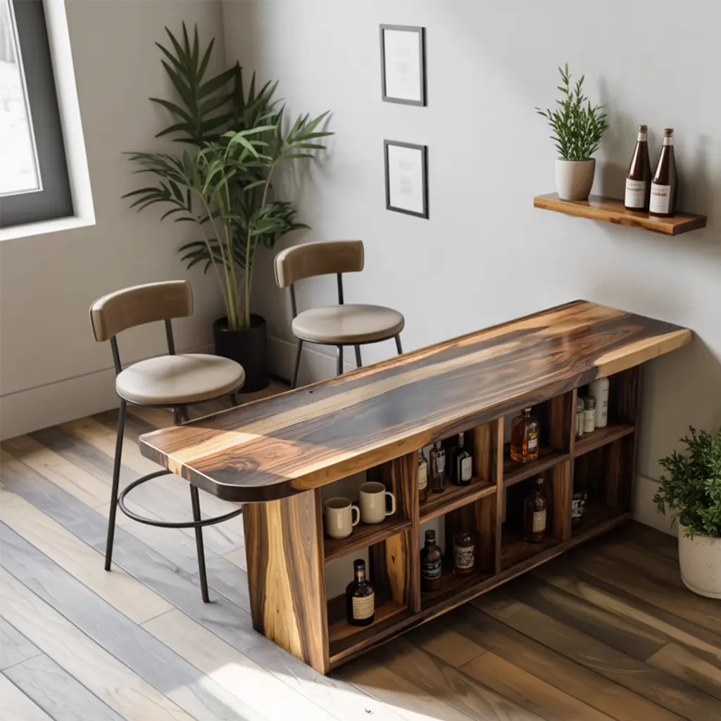 Curved Wood Bar Table With Storage For Kitchen Or Dining Area Kitchnce