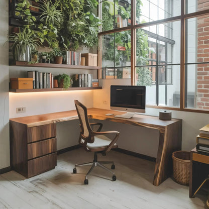 Modern Live Edge L Shaped Desk For Minimalist Home Office Kitchnce