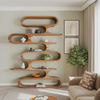 Mid Century Modern Wall Shelf With Flowing Shape For Living Room And Office Kitchnce
