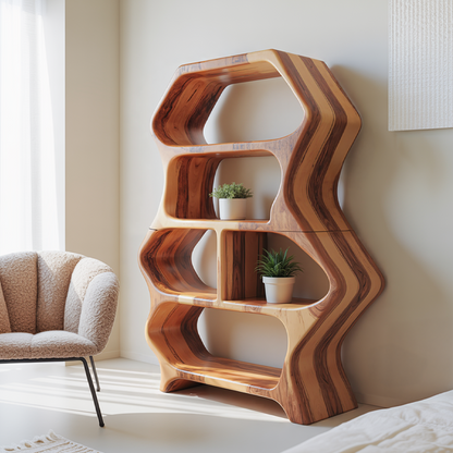 Sculptural Bookshelf With Organic Carved Display For Living Room And Office Kitchnce