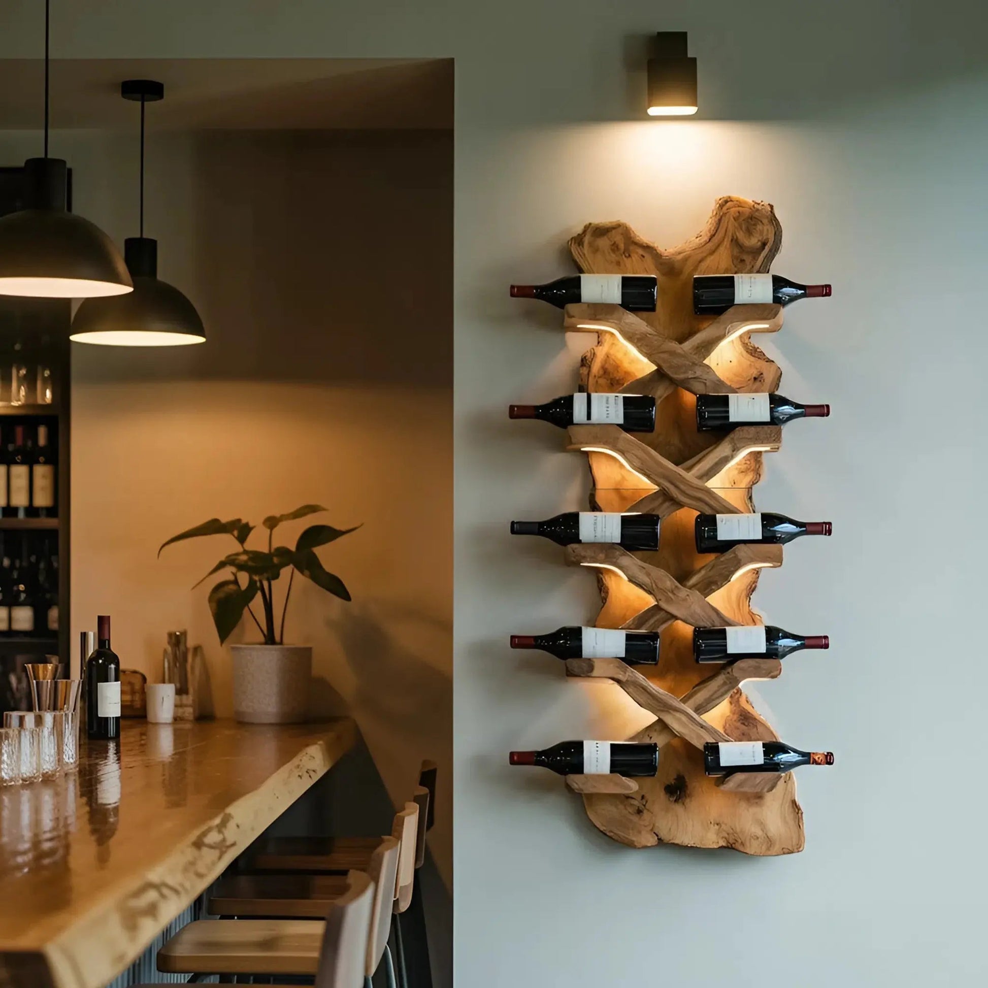 Handcrafted Solid Wood Wine Rack For Bar Decor And Storage Kitchnce