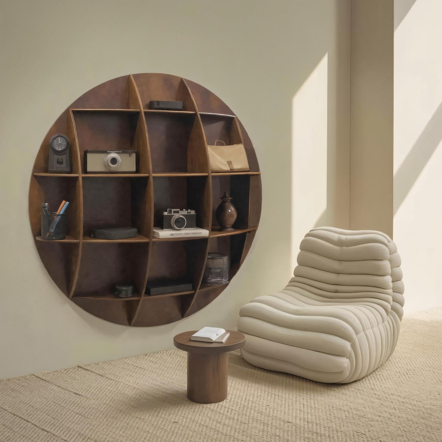 Modern Round Wall Mounted Shelf With Compartments For Living Room Office And Entryway Kitchnce