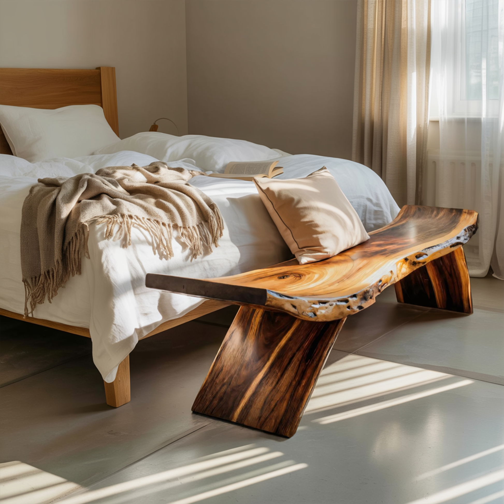 Rustic Live Edge Bench With Organic Curves For Entryway Kitchnce