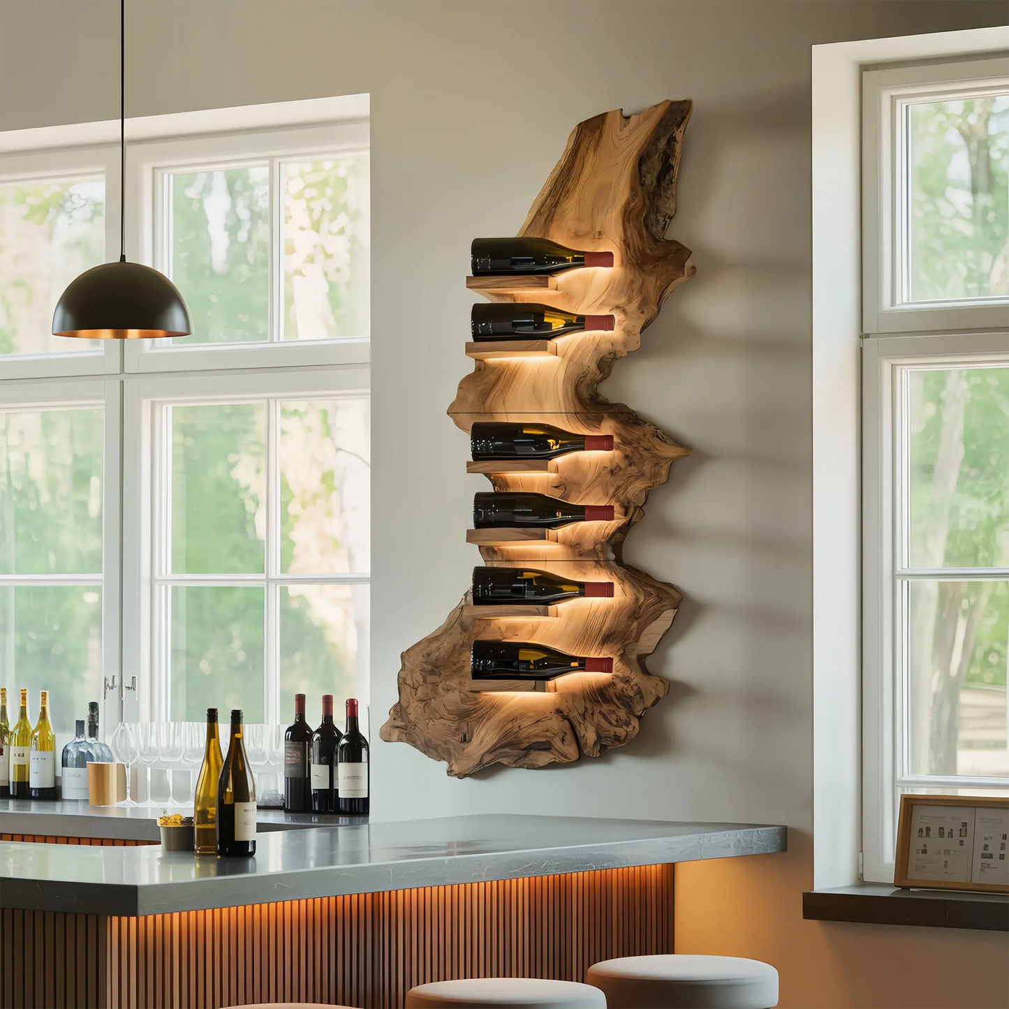 Mid Century Live Edge Wine Holder For Bar Decor Wine Shelf Kitchnce